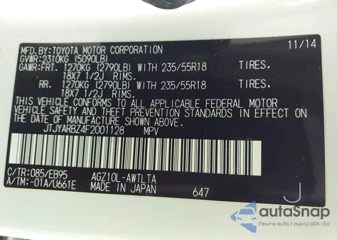 2015 Lexus Nx 200T F Sport z USA, uszkodzony, nr VIN JTJYARBZ4F2001128